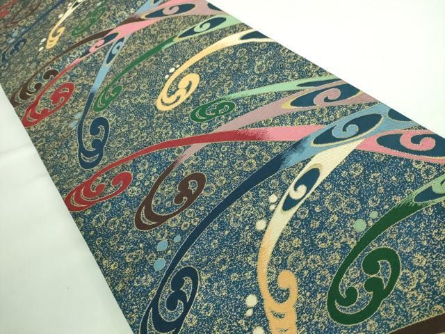 平和屋本店□極上 西陣 白綾苑大庭 六通柄袋帯 立波文 金糸 共箱付き