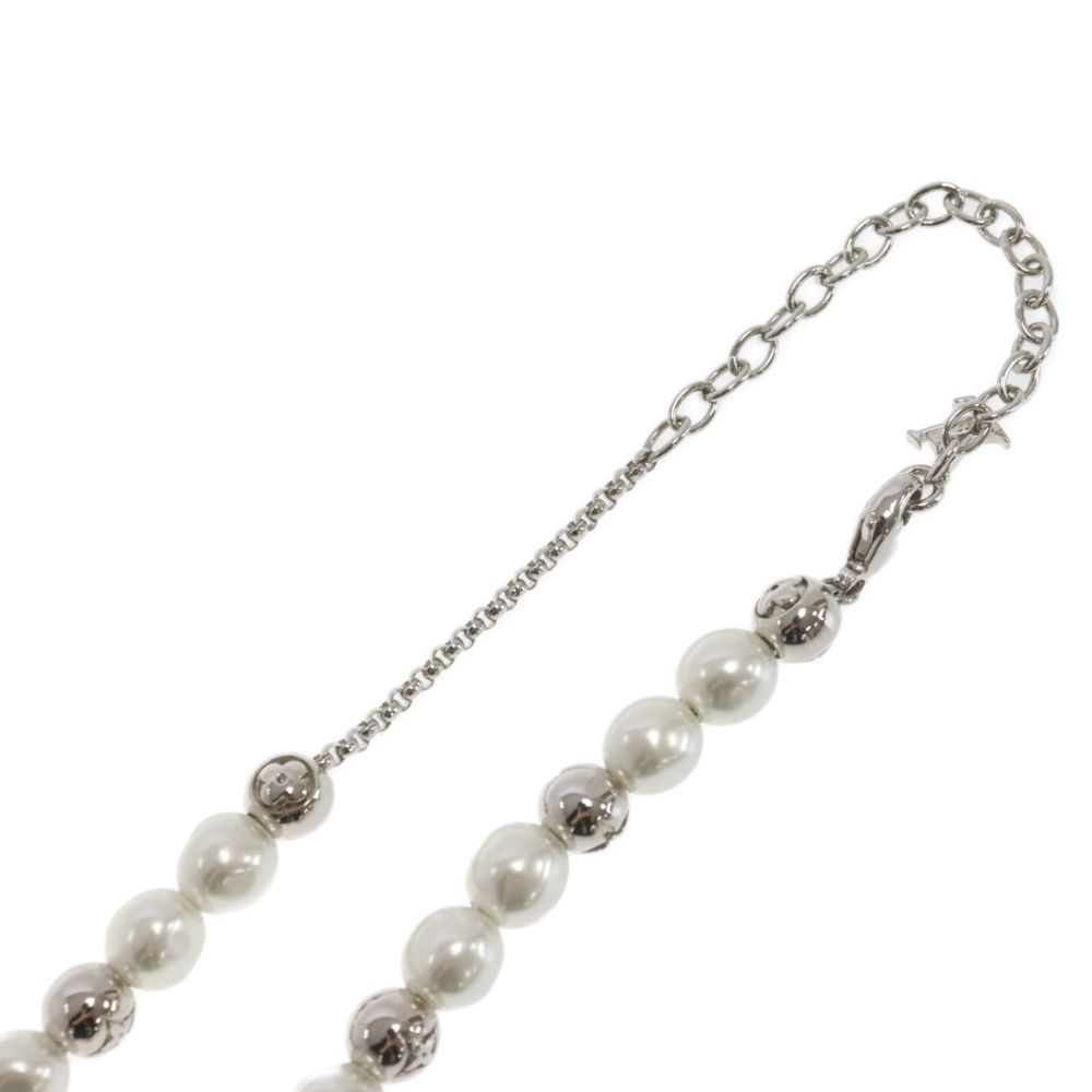 Louis Vuitton シルバーパールネックレス LOUIS VUITTON モノグラムパール フェイクパールネックレス シルバー