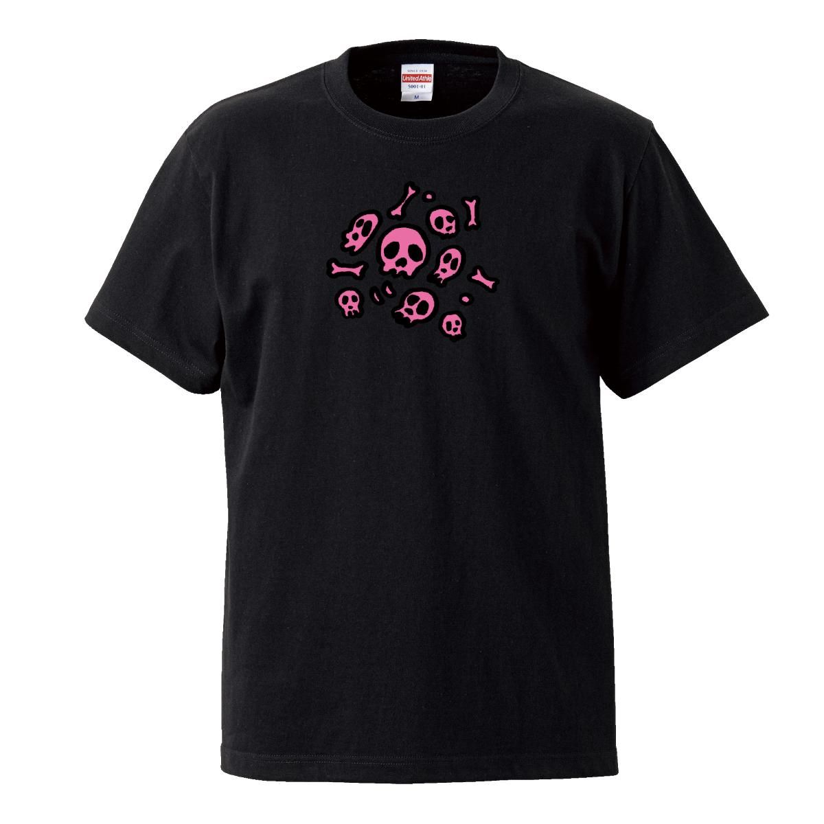 Tシャツ メンズ 半袖 黒 ブラック スカル 骸骨 髑髏 ドクロ ピンク