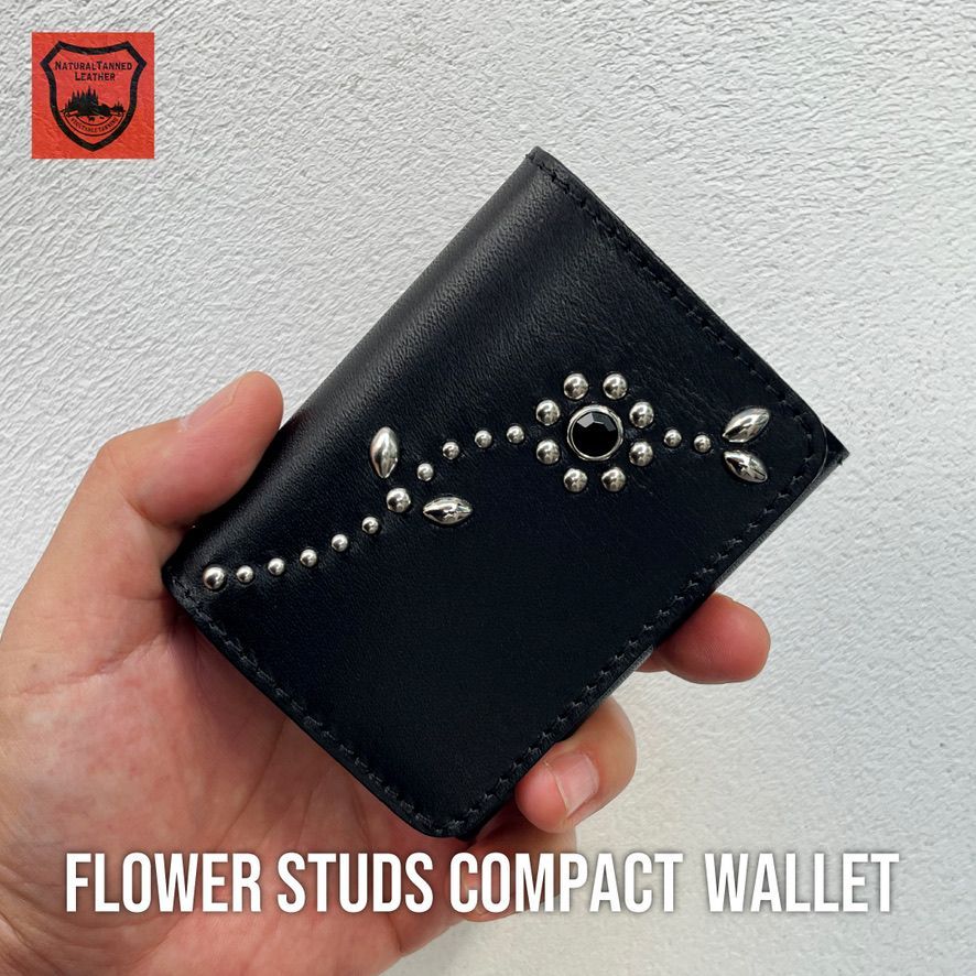 栃木レザー財布 コンパクト財布 ミニ財布 スタッズ財布 二つ折り財布 メンズ財布 wallet 小さい財布 日本製 新品 ［WL001W-ST7］ 送料無料