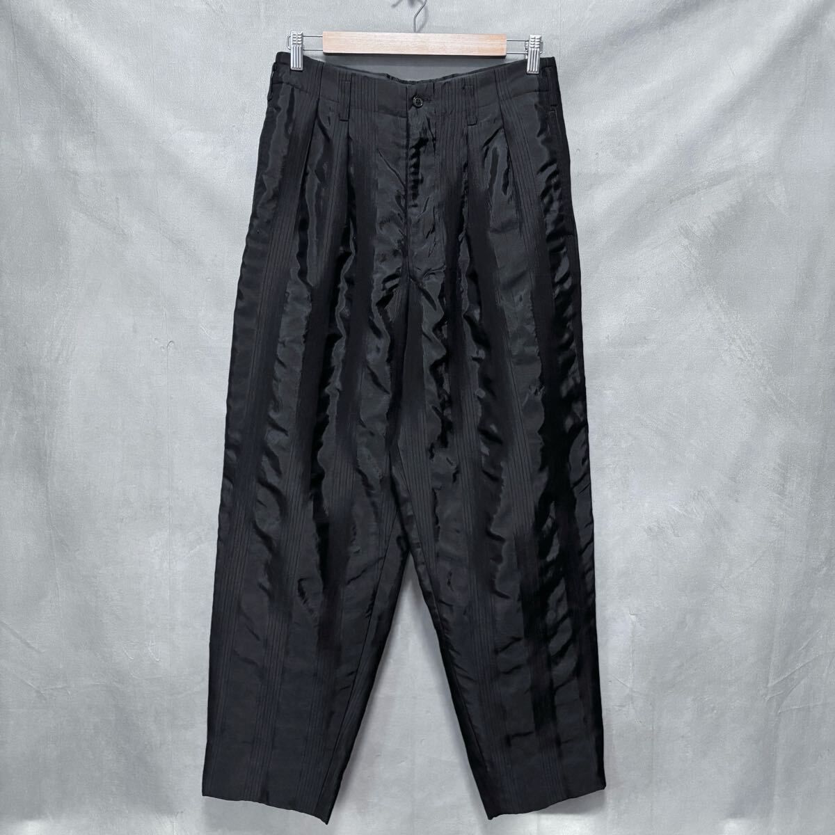 Y s for men ワイズフォーメン 90 s ヨウジヤマモト archive ナイロンレーヨン 光沢 ストライプ ワイド テーパード パンツ size.M ブラック