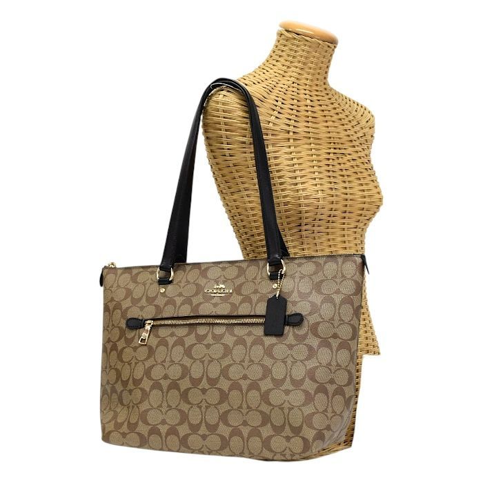 【ABランク】 コーチ COACH ギャラリートート PVC / レザー F79609 手提げかばん 肩掛け 通勤 通学 レディース メンズ カーキ (ベージュ) / ブラック 正規品 中古 mbm21011 コーチ COACH ギャラリートート PVC / レザー F79609 手提げかばん