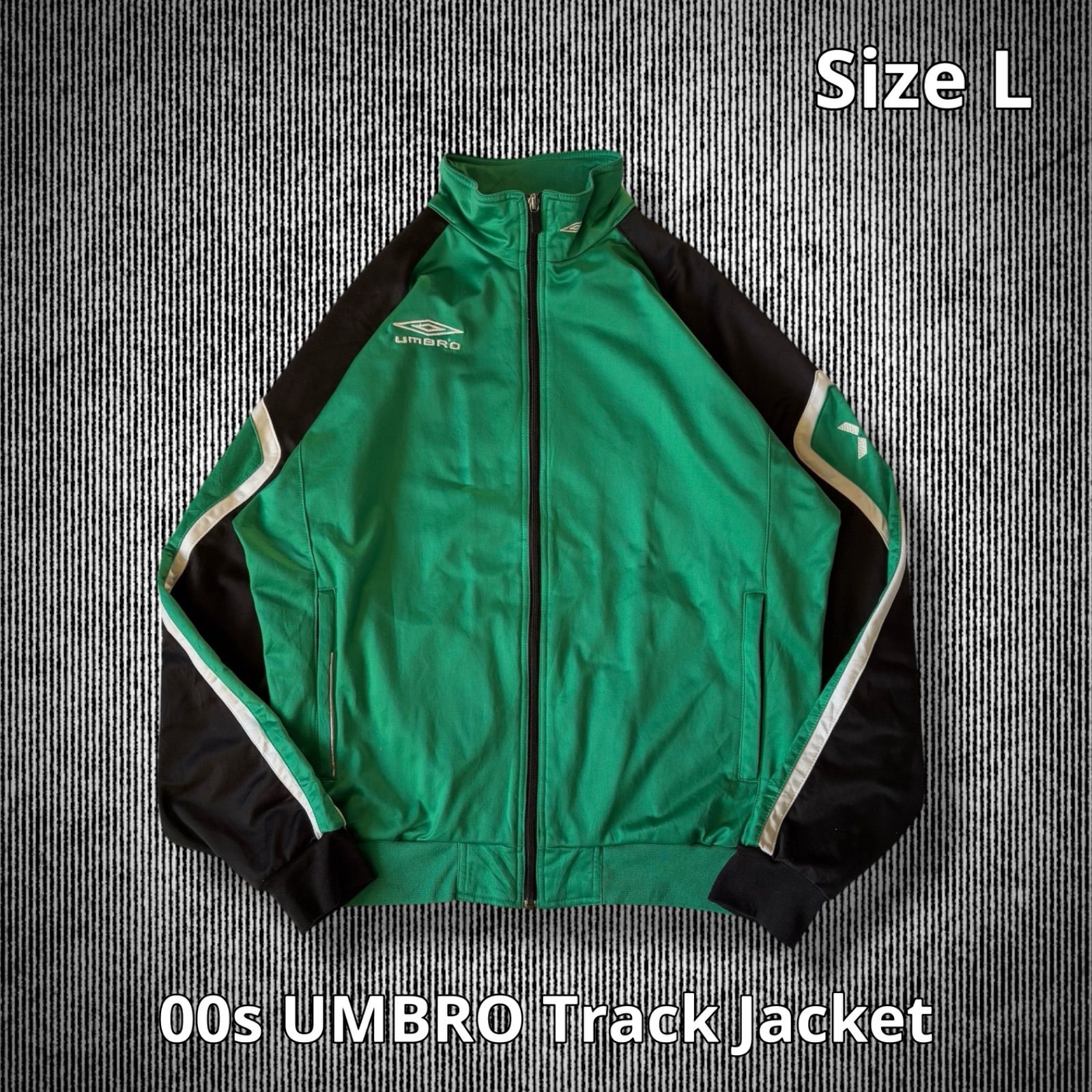00s UMBRO Track Jacket アンブロ トラックジャケット グリーン ブラック ホワイト Lサイズ ロゴ刺繍 Y2K サッカー フットボール ストリート スポーツ