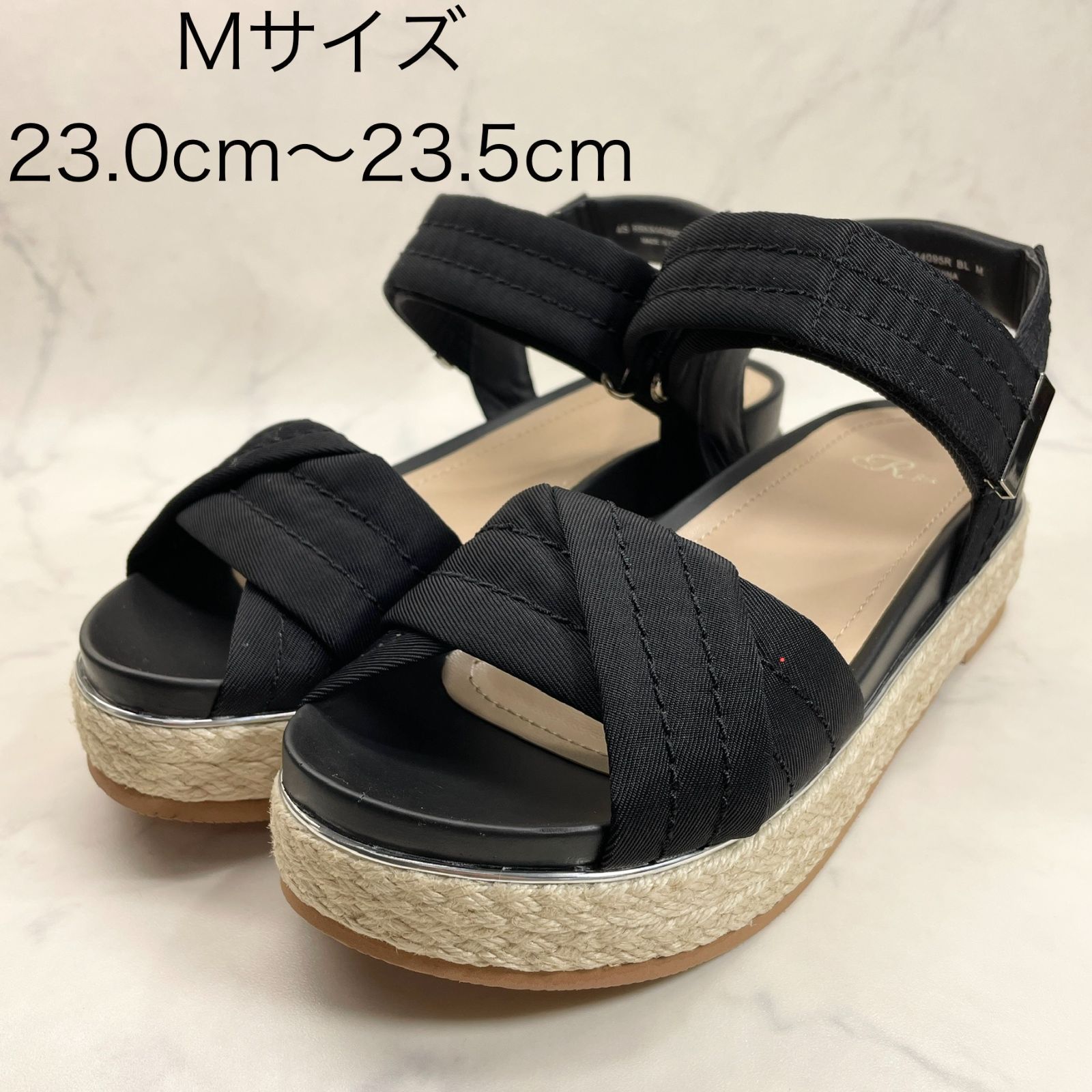 リズラフィーネ ジュート巻厚底サンダル Mサイズ 黒