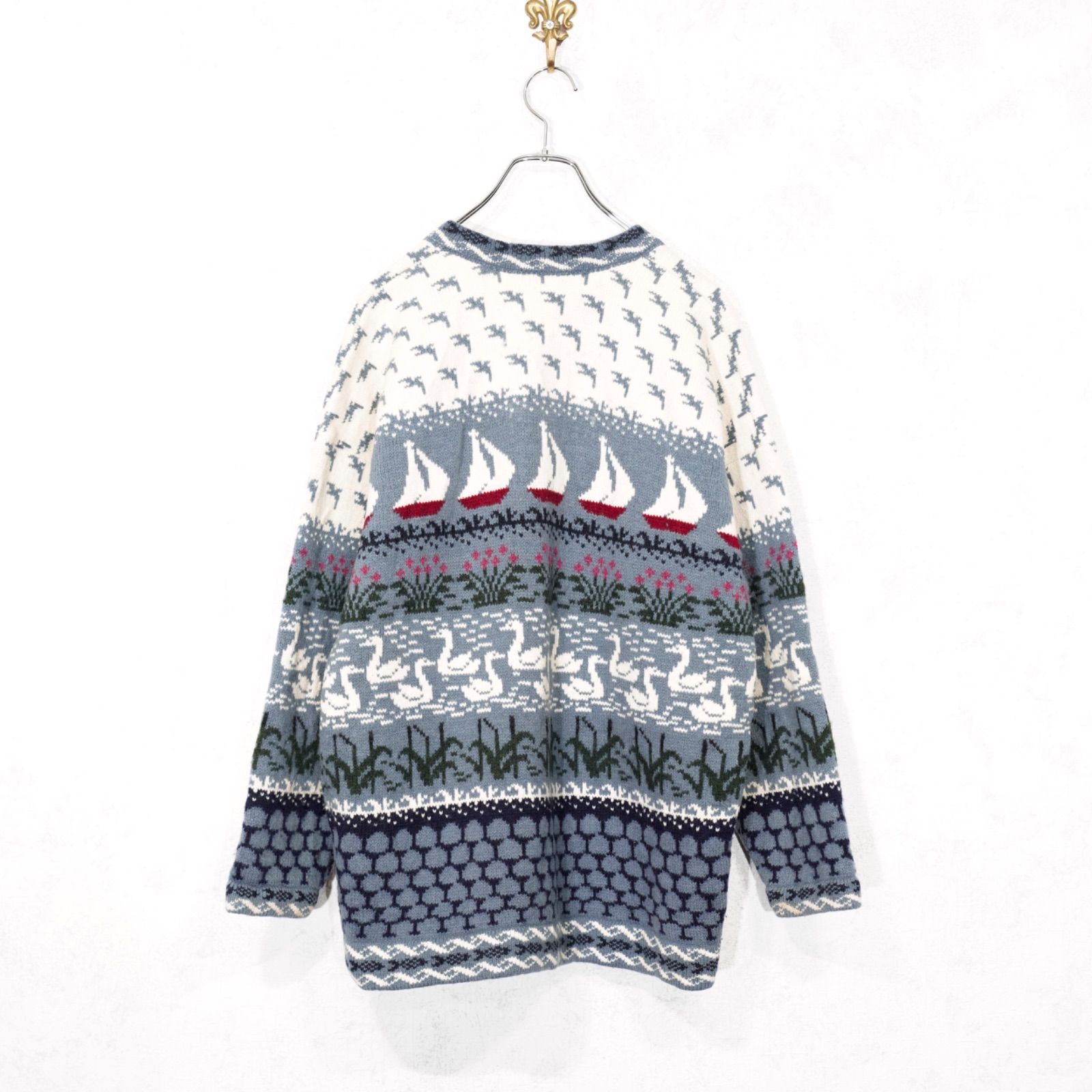 USA VINTAGE DUCK-YACHT PATTERNED DESIGN KNIT|アメリカ古着あひるとヨット柄デザインニット WWW_USTAUSTRALIA_COM_AU