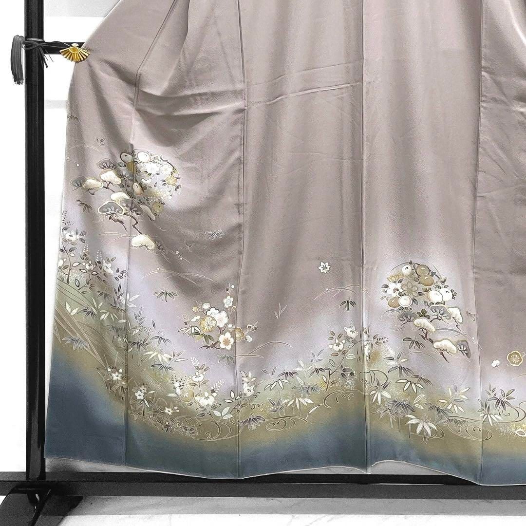 作家もの 色留袖 金彩 松竹梅 菊 鹿の子 パープル 着物 034a d