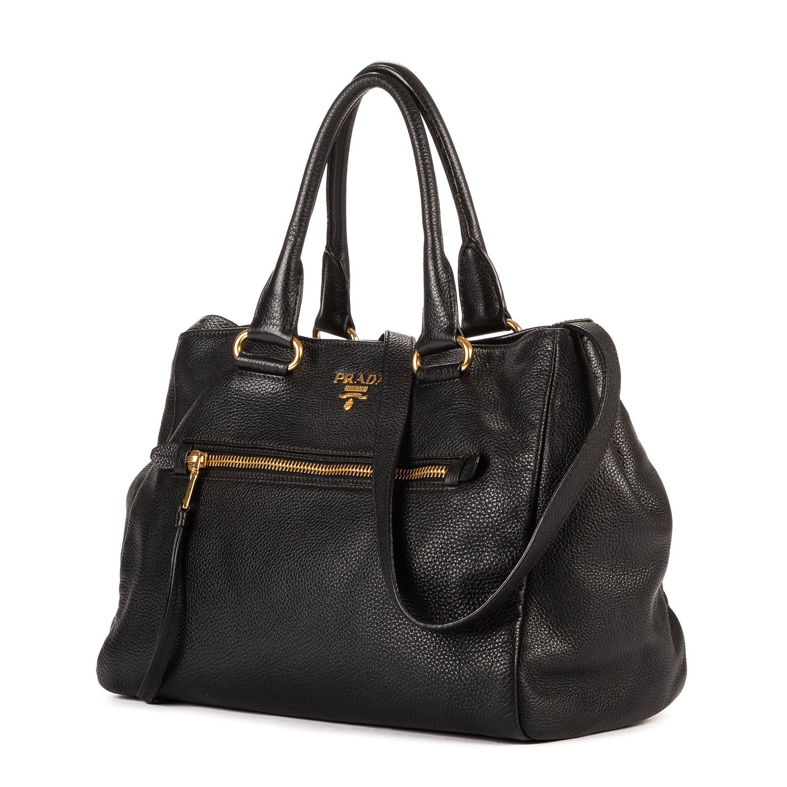 PRADA プラダコンバーチブル中サッチェル黒カーフスキンレザーA