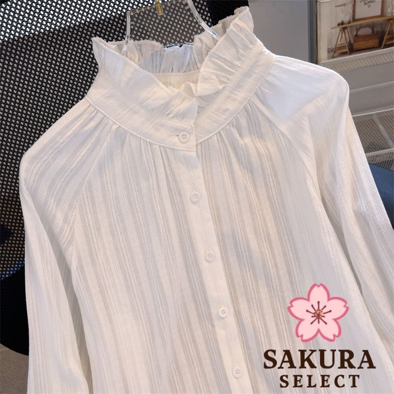 フリル ブラウス レディース 長袖 オフィス シャツ ハイネック とろみ トップス おしゃれ フェミニン きれいめ シフォンブラウス 春 ブラウス ハイネック シフォン フリル デザイン とろみ オフィス