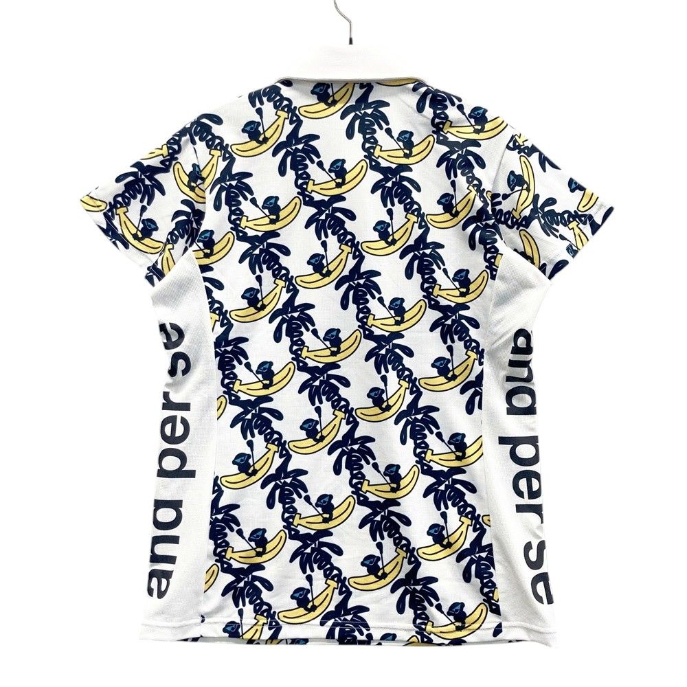 サイズ M AND PER SE アンパスィ モデル 半袖ポロシャツ バナナ 総柄 ホワイト系 240101533697 ゴルフウェア レディース ストスト