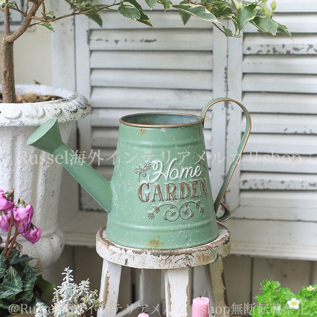ジョウロ ヴィンテージ調 グリーン 1.5L 庭 シャビー加工 じょうろ 緑 シャビーシック ガーデニング 雑貨 ガーデン雑貨 ガーデンインテリア ガーデン インテリア 庭の装飾 お洒落 おしゃれ 8-14