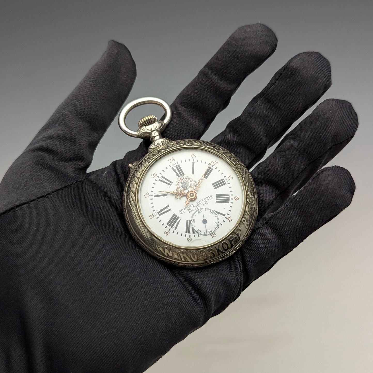 1900年頃 アンティーク ROSSKOPF 懐中時計 銀側 直径55mm 鉄道時計 動作良好 1900年頃 アンティーク ROSSKOPF 懐中時計 銀側 直径55mm 鉄道