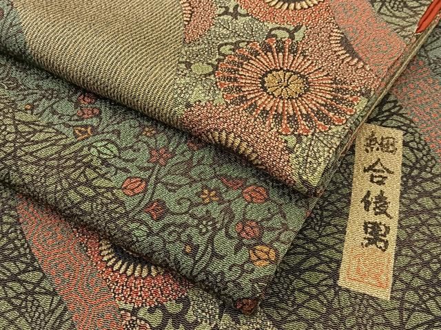 平和屋着物●重要無形文化財・伊勢手彫型本染・細合俊男　小紋　道長菊花文　鬼しぼ縮緬　正絹　逸品　BAAU3839hj 平和屋着物○重要無形文化財・伊勢手彫型本染・細合俊男 小紋 道長菊花