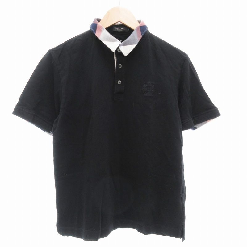 【綿100%・鹿の子】ブラックレーベルクレストブリッジ　半袖　ポロシャツ　黒　M ブラックレーベルクレストブリッジ BLACK LABEL CRESTBRIDGE