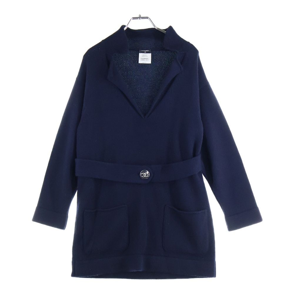 CHANEL シャネル ココマークボタン カシミヤ ニット プルオーバー 長袖 ワンピース ネイビー レディース P47679K06042