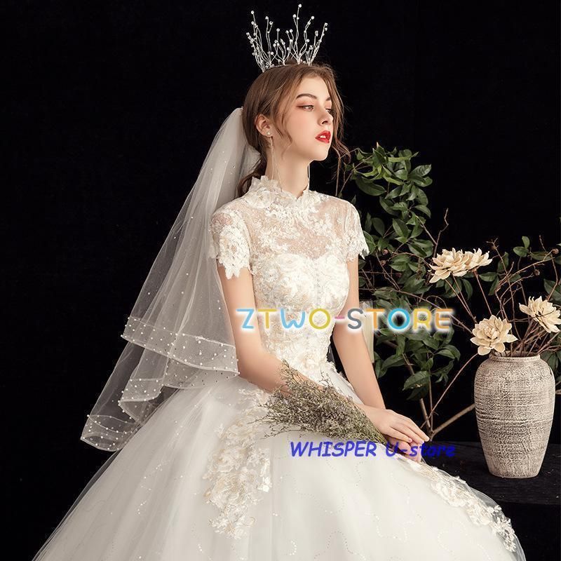 ウエディングドレスaライン白 袖ありレースウェディングドレス花嫁結婚式パーティードレス二次会ブライダルロングドレスイブニングドレ