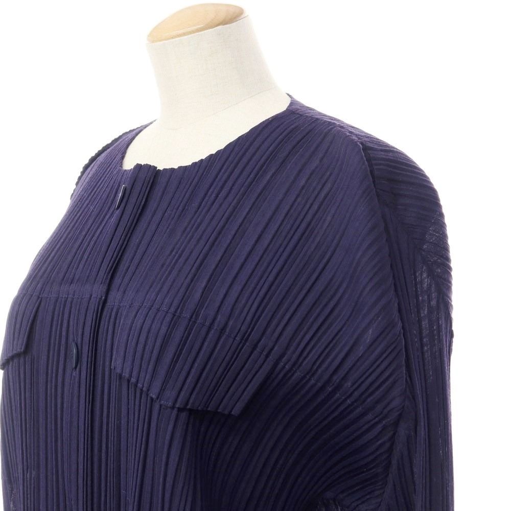 中古】プリーツプリーズ PLEATS PLEASE 2023年春夏 プリーツ加工 ノー ... プリーツプリーズ PLEATS PLEASE 2023年春夏 プリーツ加工 ノーカラー ロングコート ダークパープル【サイズ表記なし(L位)】【レディース】