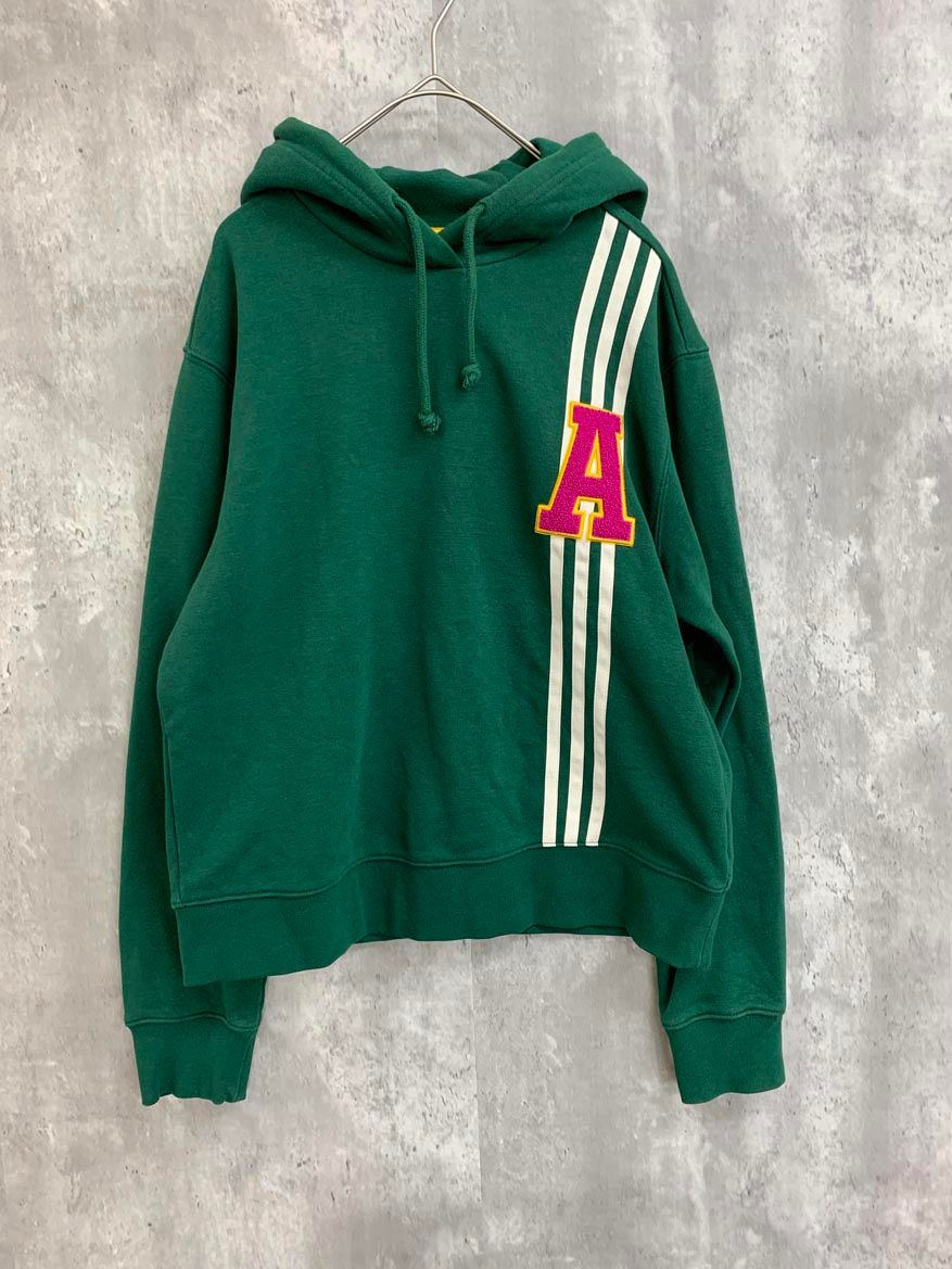adidas アディダス IC5230 綿混 SMALL LOGO HOOD カレッジ ロゴ スウェット スウェット sizeXL|緑 ◎レディース
