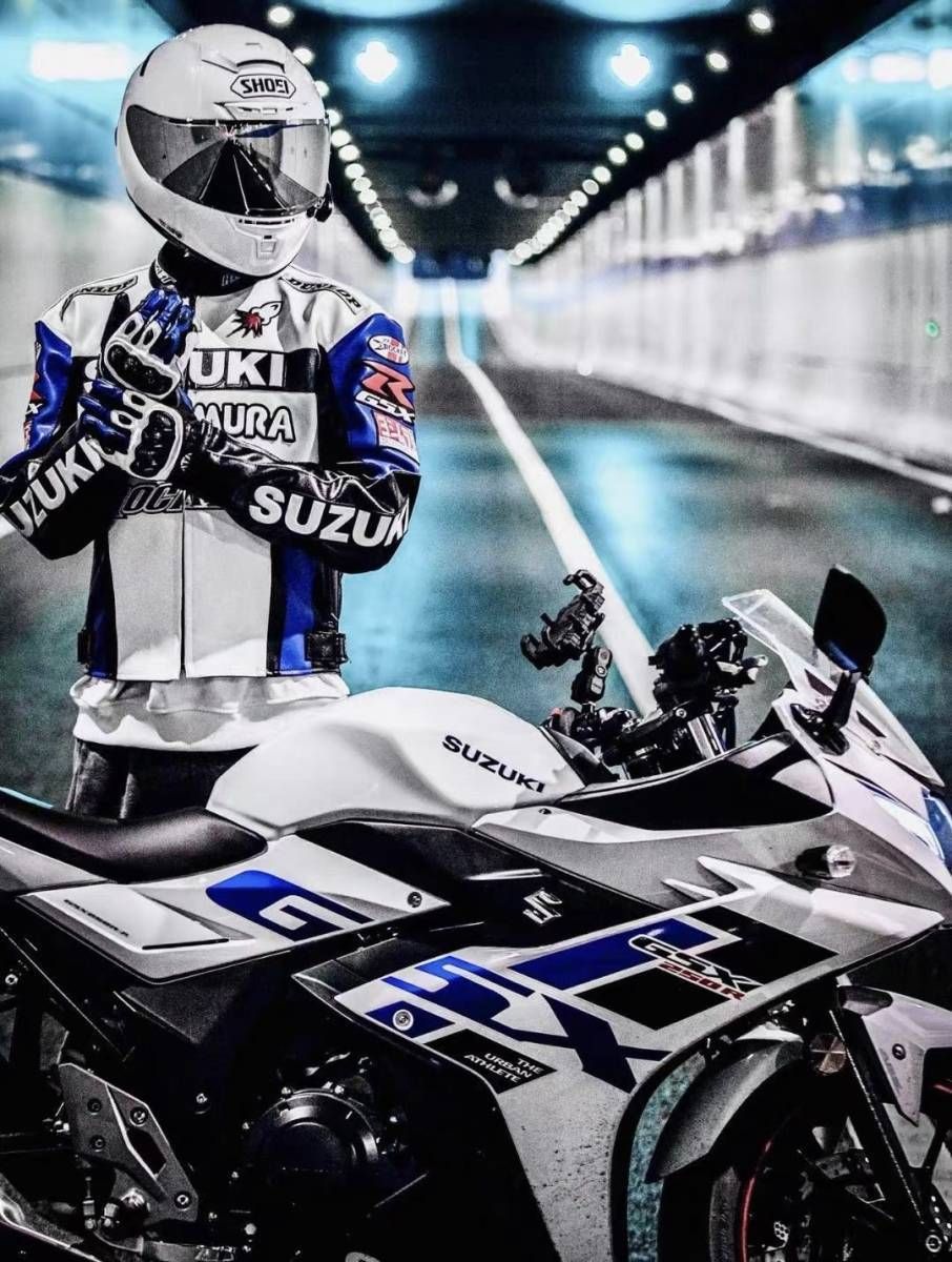 アウトレット新品 L MotoGP Team SUZUKI GSX-R RACING レーシング PUレザー ジャケット プロテクター付き MotoGP スポーツ 防風 ウエア