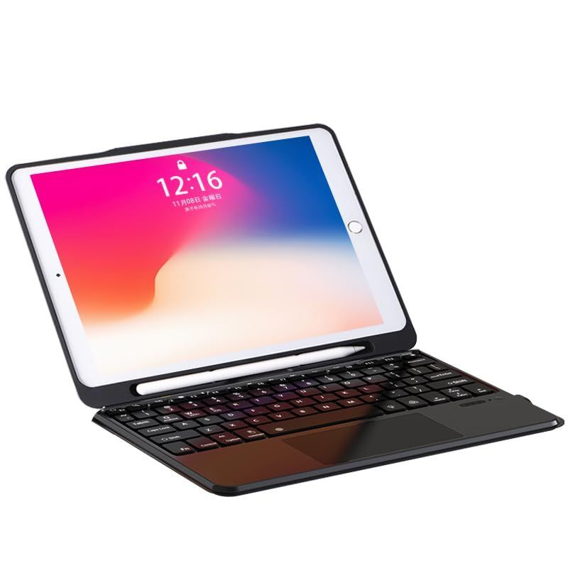 sisyfos iPad 9.7インチ 軽量タッチパッド搭載キーボード付きケース バックライト付き一体式＆脱着式対応 オートスリープ スタンド機能 ペンホルダー付き 2018第6世代 2017第5世代 Pro air2 対応 モデル A1893|A19