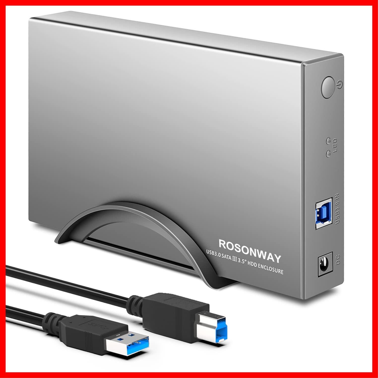 【新着商品】ROSONWAY HDD ケース 3.5インチUSB3.0 外付けハードディスクアルミ製 ドライブケース SATA接続 最大16TBをサポートUASP 自動スリープ機能付き （シルバー）