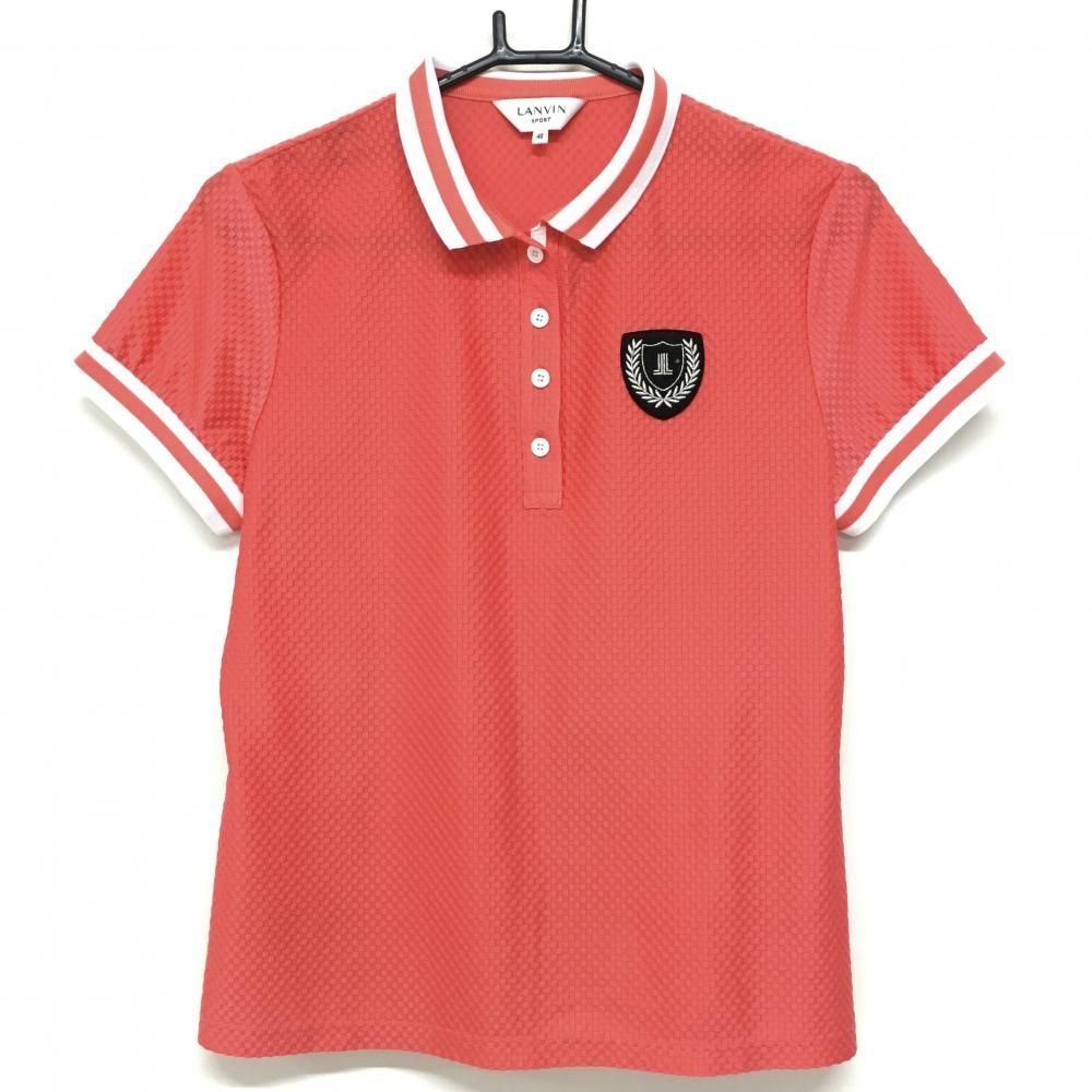 美品 ランバンスポール ゴルフ ポロシャツ ピンク 系 サイズ38 超美品】ランバンスポール 半袖ポロシャツ レッドピンク×白 凸凹