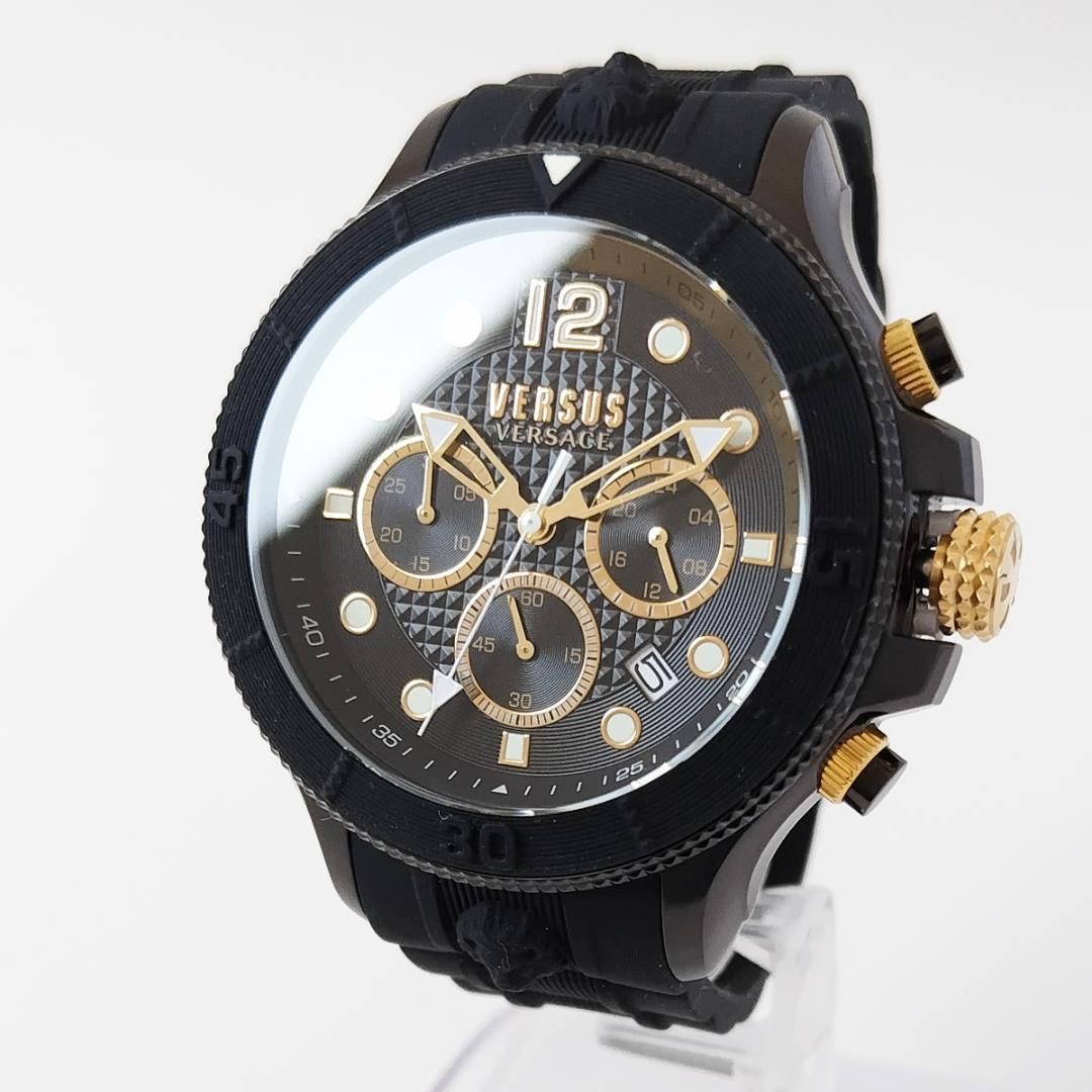 VERSUS VERSACE新品メンズ腕時計ブラック黒ゴールドクロノグラフ日付-
