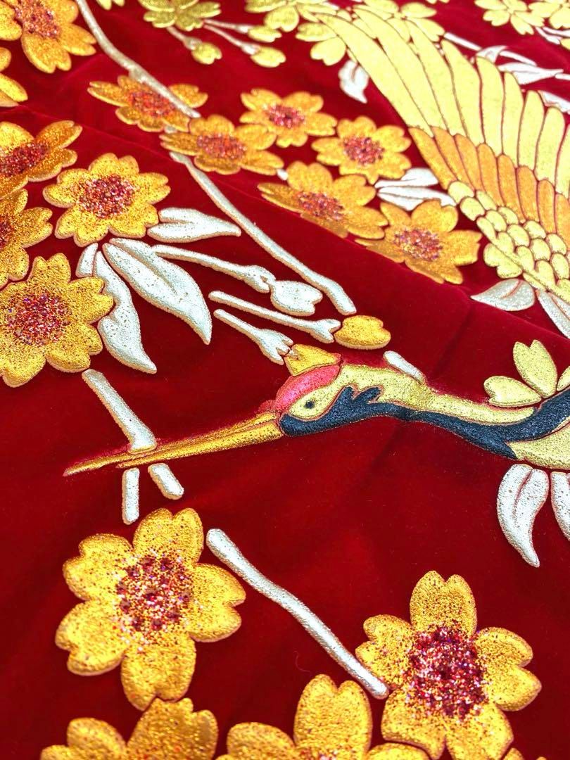 打掛 豪華 天鵞絨 金彩 鶴 グリッター箔 婚礼用 花嫁 身丈195cm WWW_MORNINGWALKER_COM