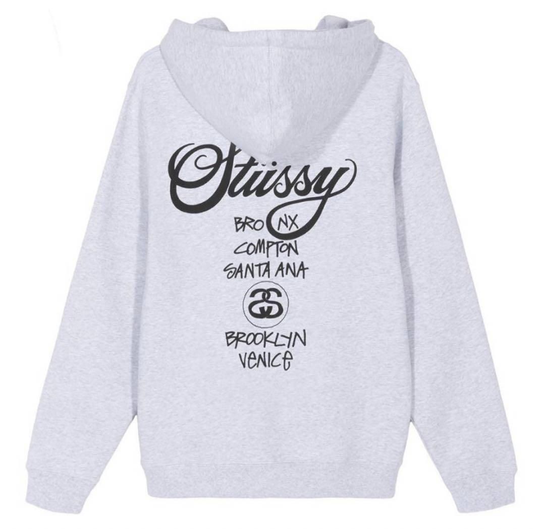 新品】stussy スウェット パーカー サイズL グレー ワールド