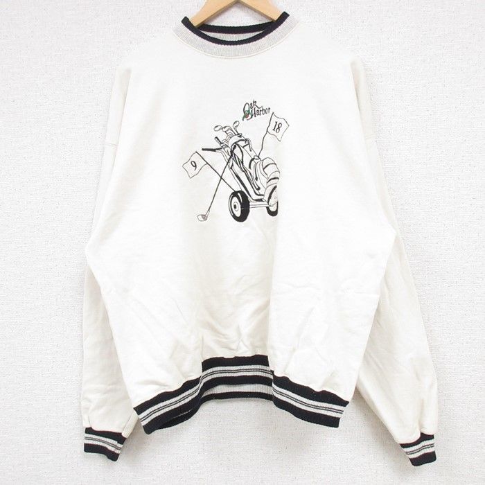 XL/古着 TULTEX 長袖 スウェット メンズ 90s ゴルフ 刺繍 クルーネック 白 ホワイト spe 24aug23 中古 スエット トレーナー トップス