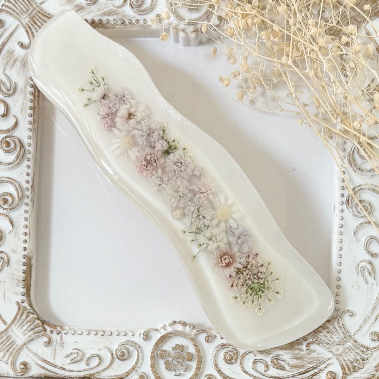 バレッタ10cm   ドライフラワー　パールパウダー　レジン
