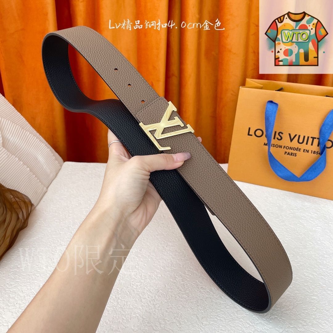美品louis vuittonレザー ベルト 二重巻きデザイン ベージュ 今日特価】LOUIS VUITTON Double-sided ライチ柄 レザーベルト-3