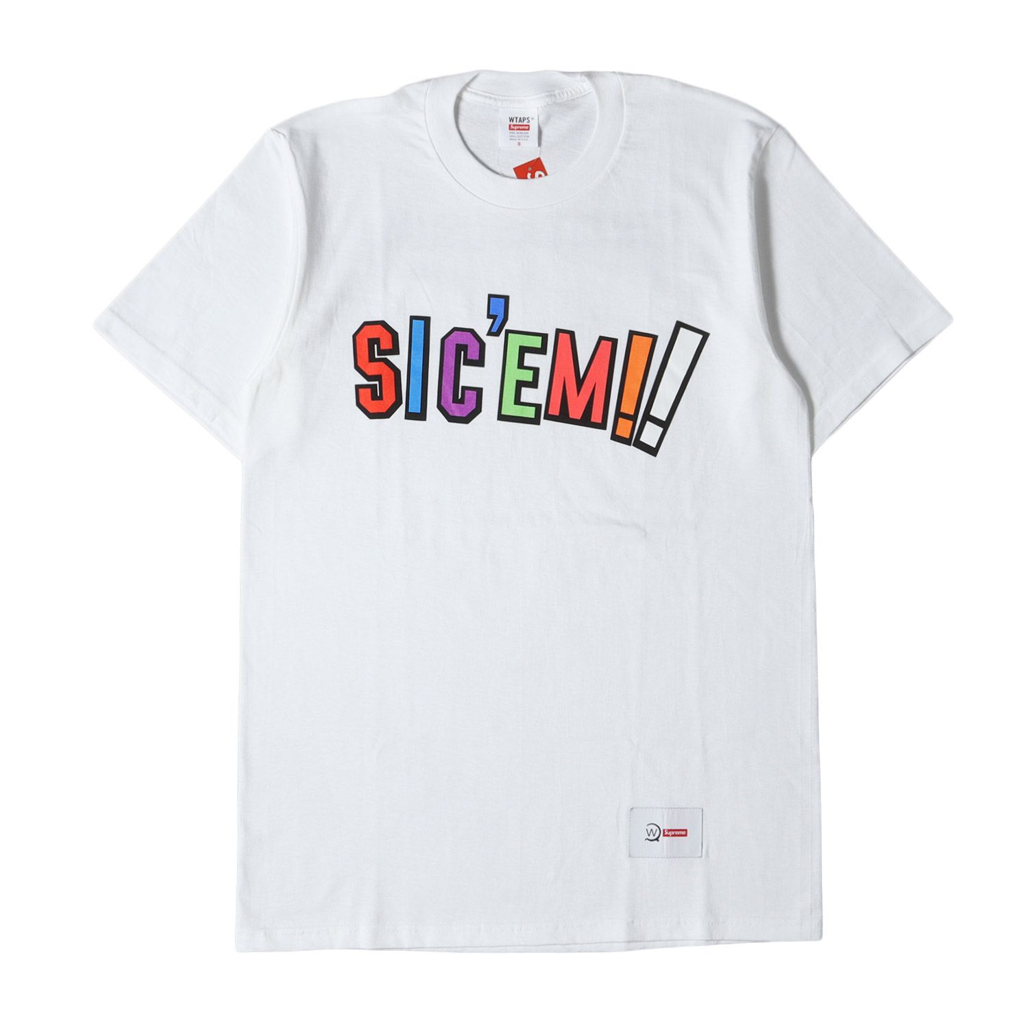 新品 Supreme シュプリーム Tシャツ サイズ:S 21AW WTAPS SIC EM!! ロゴ クルーネック Tシャツ Sic em! Tee ホワイト 白 トップス カットソー 半袖 コラボ【メンズ】