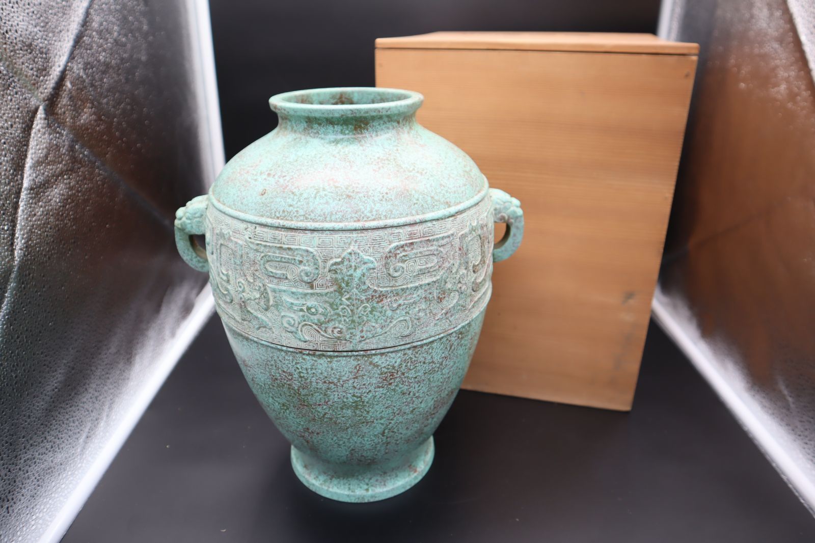 平安　秦蔵六造　古銅　鶴首花入　花瓶　M　R7907 蔵六 古銅 花器 一輪挿し 平安 秦蔵六造 古銅 鶴首花入 花瓶 M