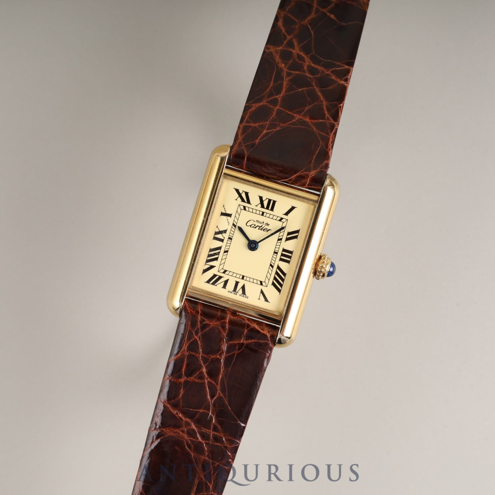 カルティエ マストタンク MM 2415 クォーツ Cal.057 SV925 革 純正尾錠  