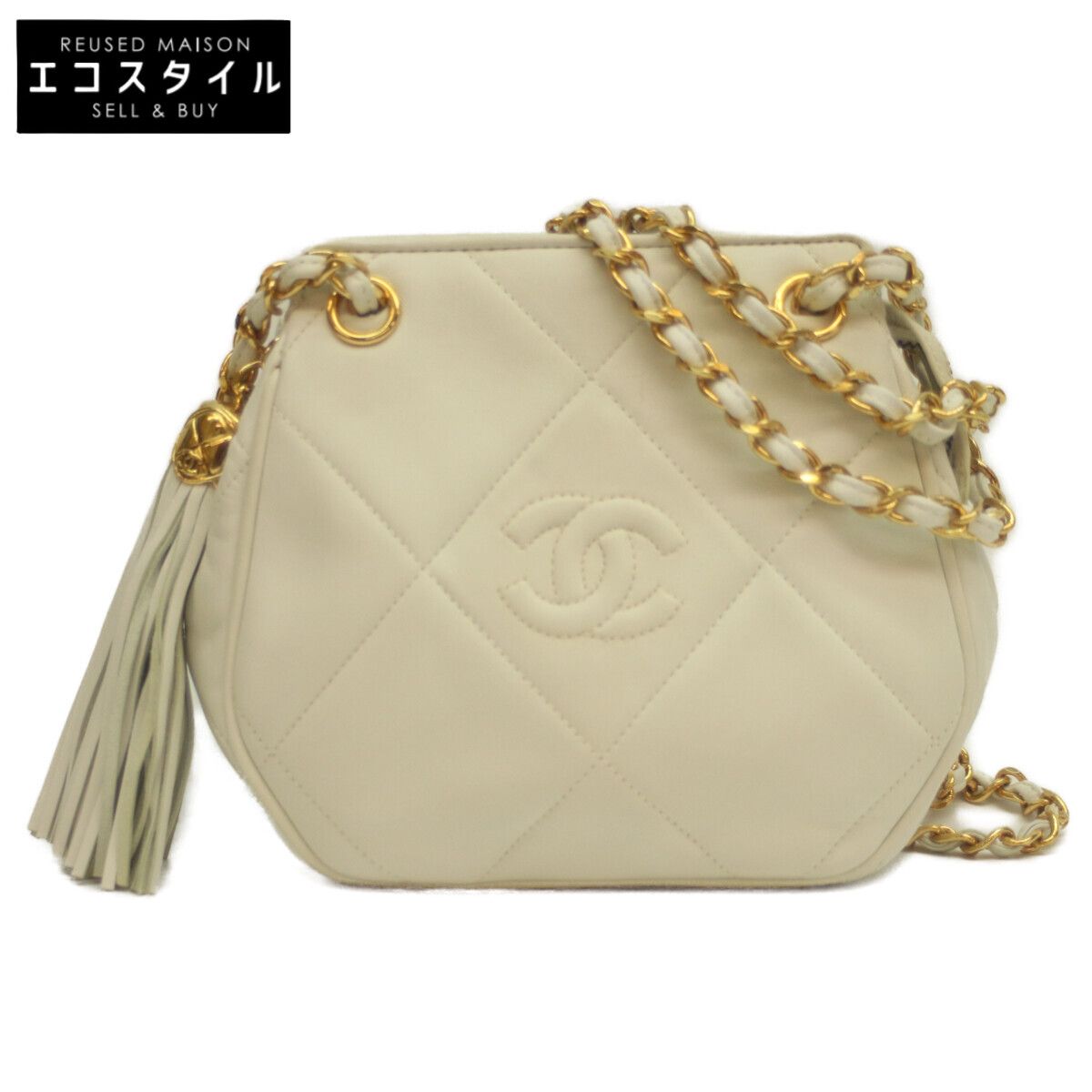 CHANEL シャネル 1番 白 ラムスキン G金具 マトラッセ タッセル