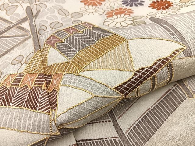平和屋着物□訪問着 駒刺繍 渡橋風景花文 金彩 正絹 逸品