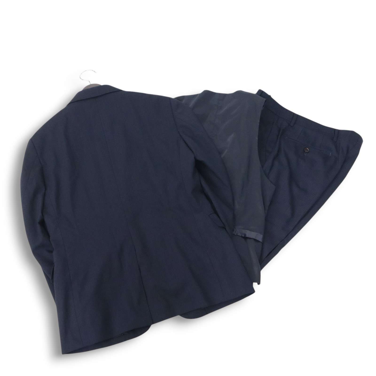 【大きいサイズ】LES MUES セットアップ スーツ ネイビー ストライプ LES MUES レミュー 通年 背抜き☆ シャドーストライプ 3ピース