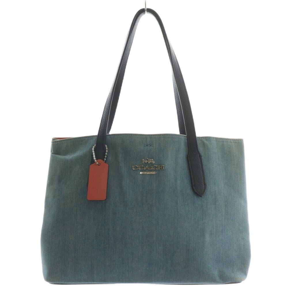 コーチ COACH トートバッグ ハンド デニム キャンバス レザー ロゴ