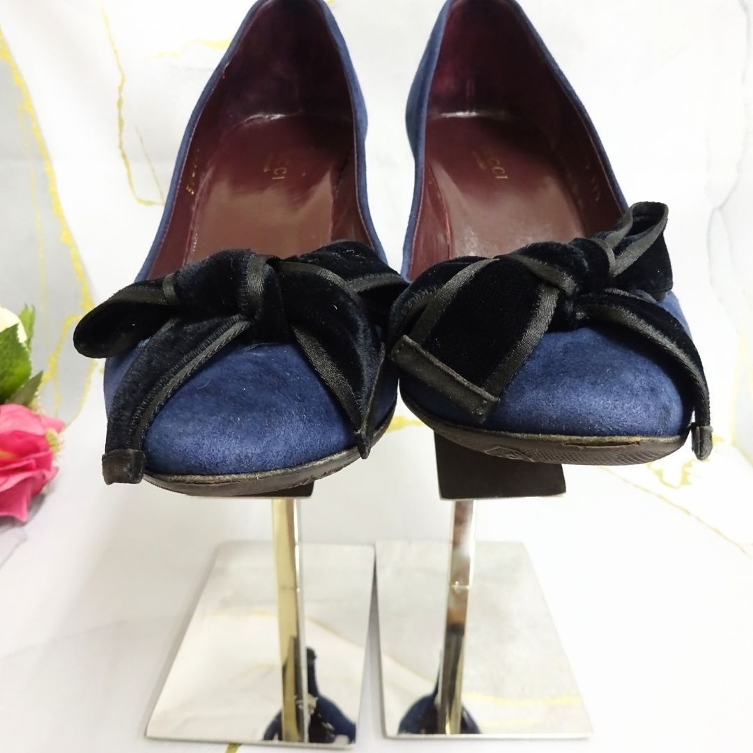 グッチ GUCCI パンプス 37 1/2 - スエード 黒 レディース 靴