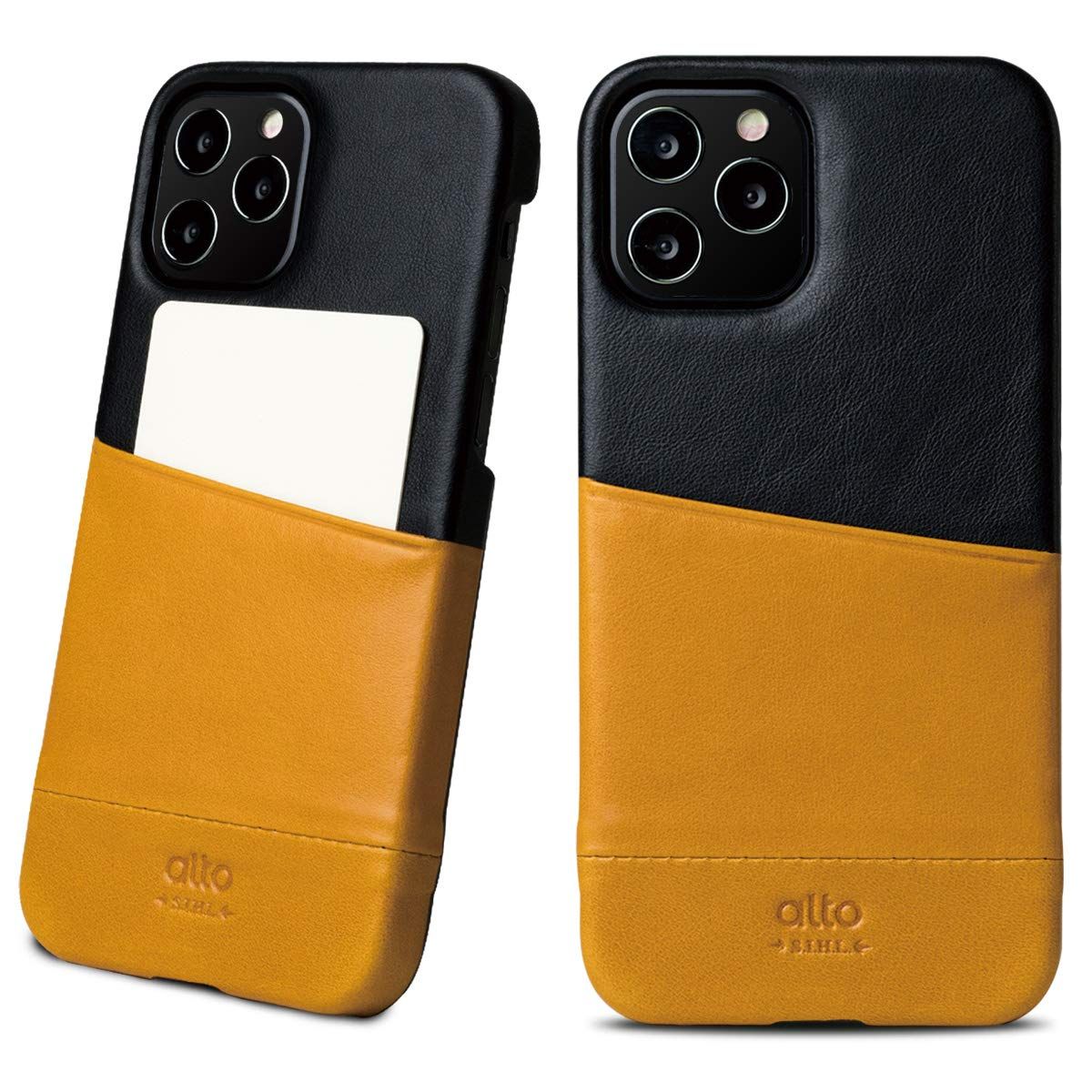 Alto メトロ iPhone 12 - 12 Pro 6.1インチ ポケットケース イタリア製 本革 レザー iPhone ケース ハンドメイド キャラメル ブラック