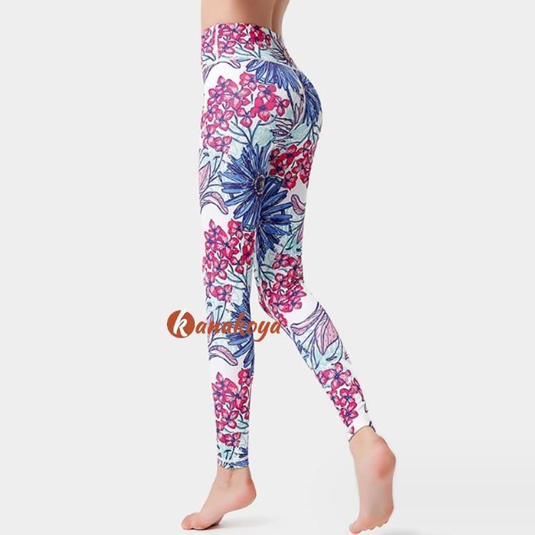 ヨガレギンス 透けない ボタニカル柄 ヨガパンツ おしゃれ 柄物 ズンバ