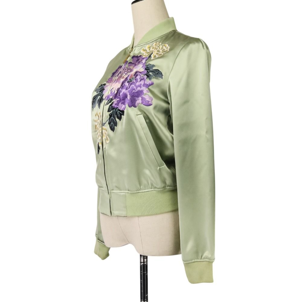 VIVIENNE TAM ヴィヴィアンタム 牡丹と菊刺繍 ブルゾン ジャケット サイズ0 グリーン レディース 古着