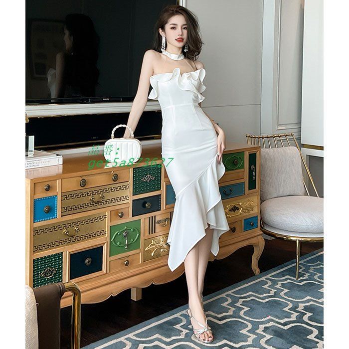 ノースリーブフリルスカートロングタイトワンピース