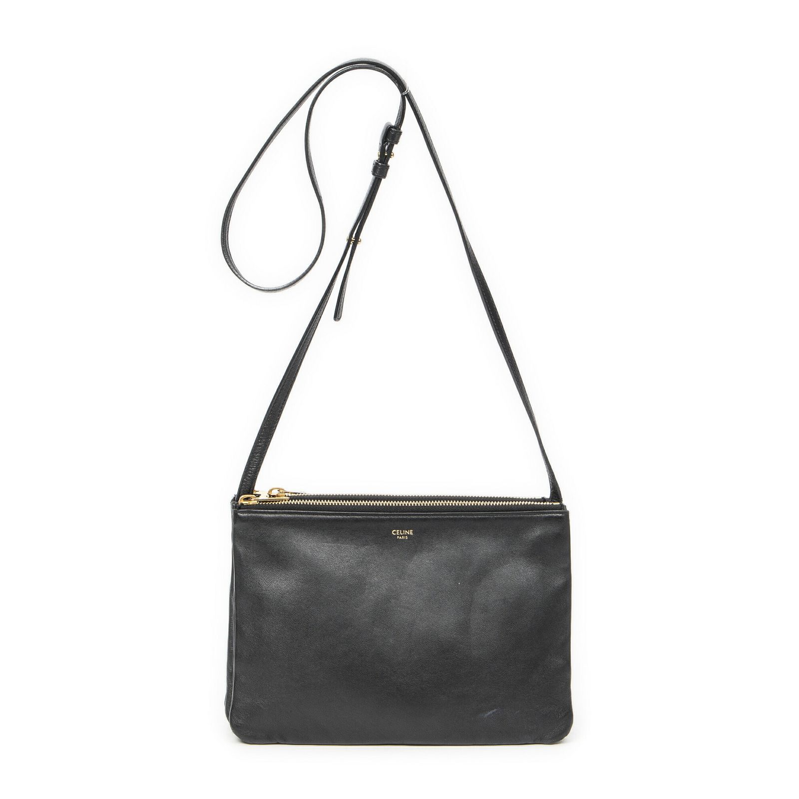 CELINE セリーヌラージ トリオ クロスボディ黒カーフスキンレザーAB