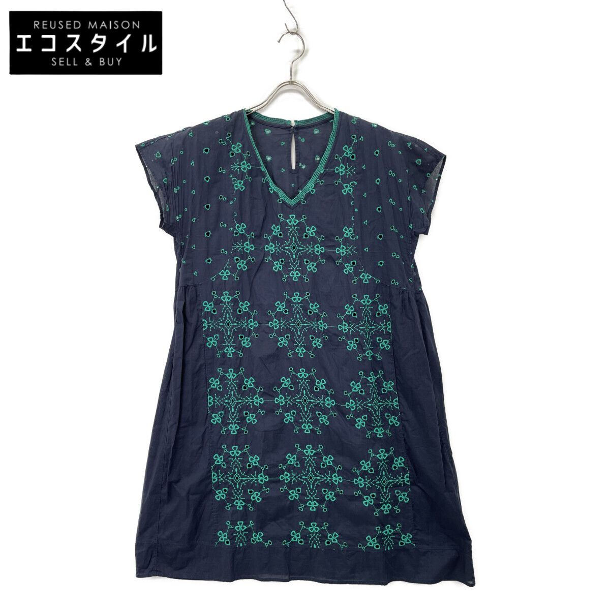 Haat ハート HA31FT622 ﾈｲﾋﾞｰ×ｸﾞﾘｰﾝ 半袖 刺繍ﾜﾝﾋﾟｰｽ 3