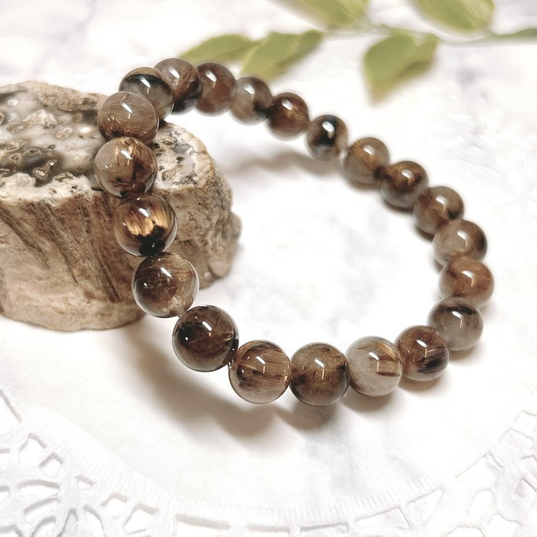E12840 タイガールチルクォーツ＊9㎜＊ブレスレット＊仕事＊お金＊G en Rutile Quartz Bracelet