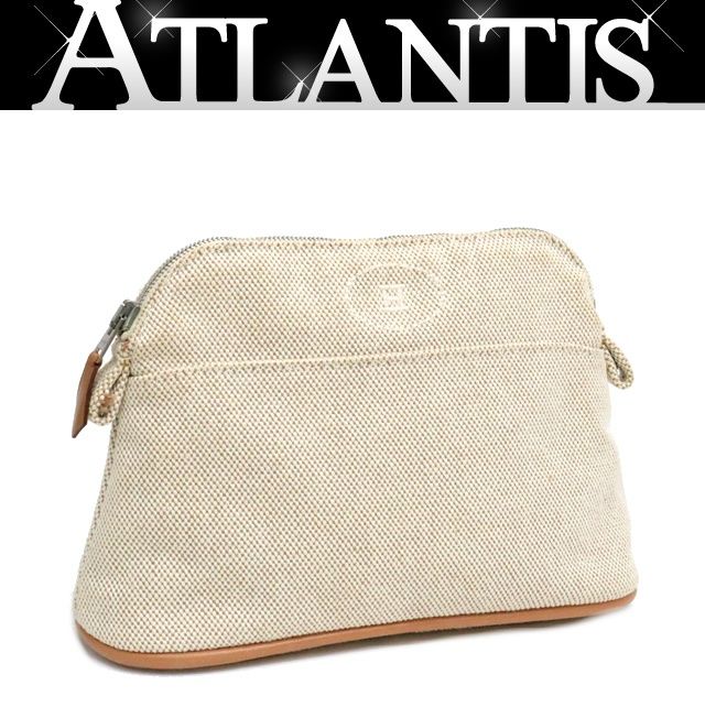 広尾店】エルメス HERMES ボリードポーチPM キャンバス ライトベージュ  