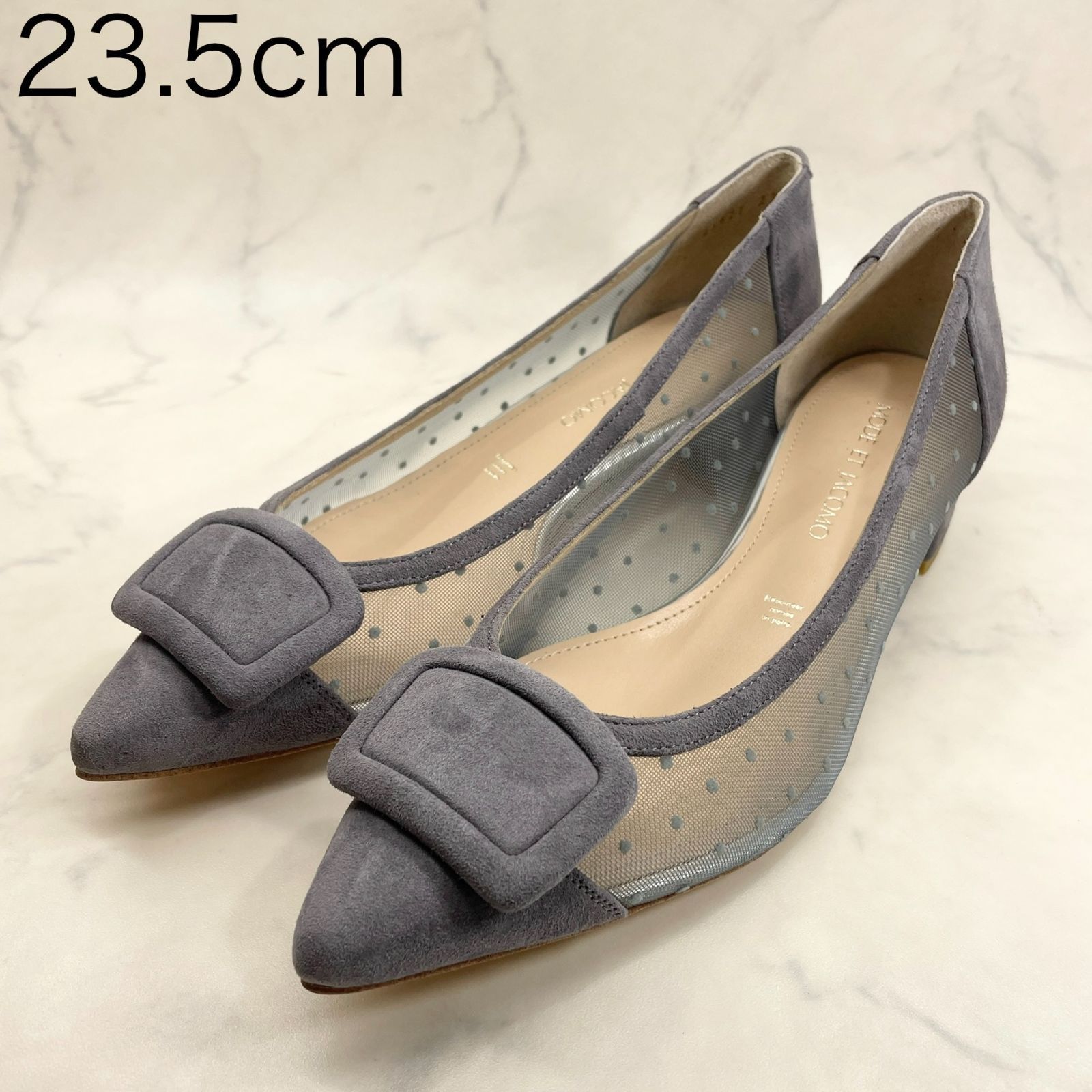 モードエジャコモ バックルチュールパンプス 23.5ｃｍ グレー