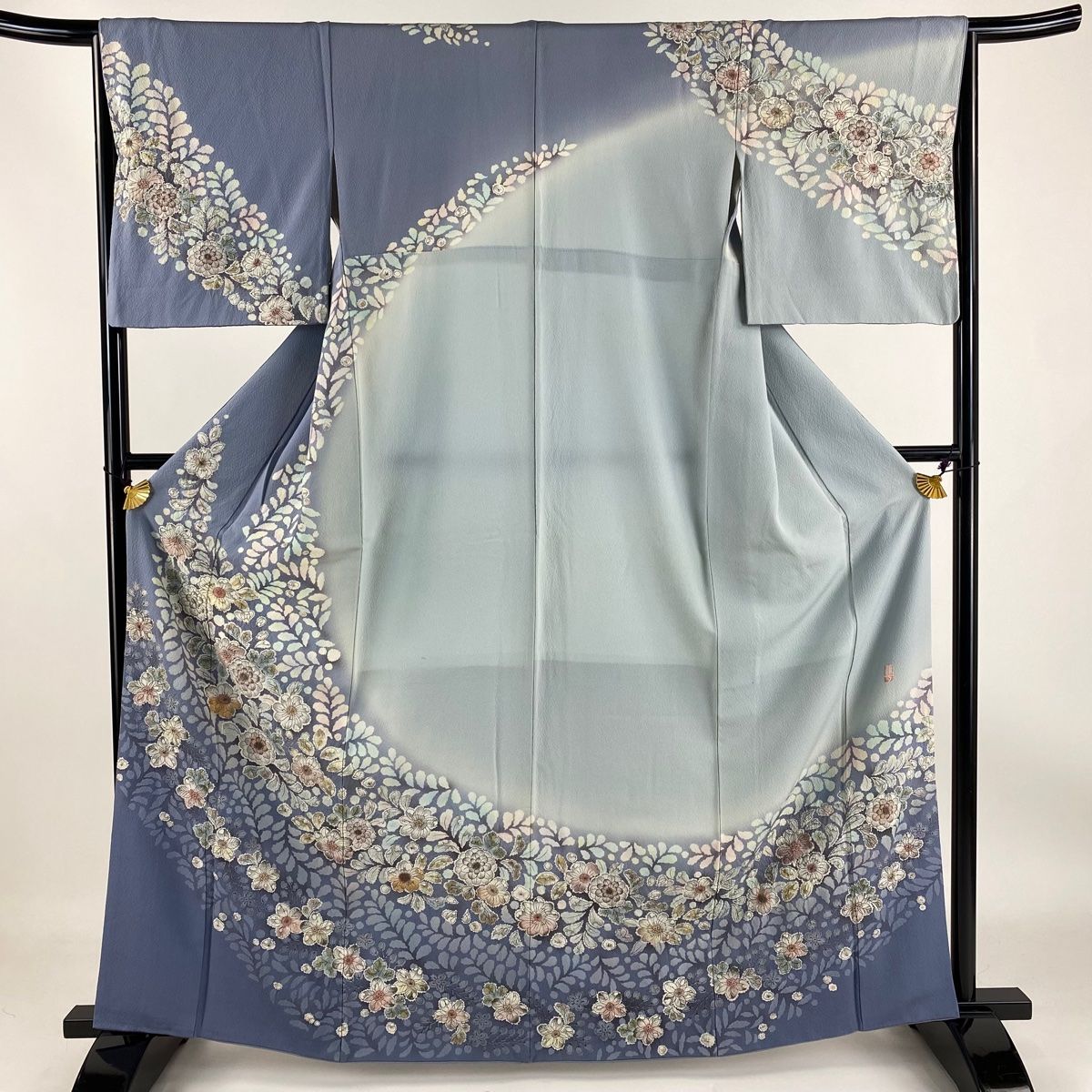 訪問着 身丈163.5cm 裄丈65cm M 袷 落款 辻が花 染め分け ぼかし 青紫