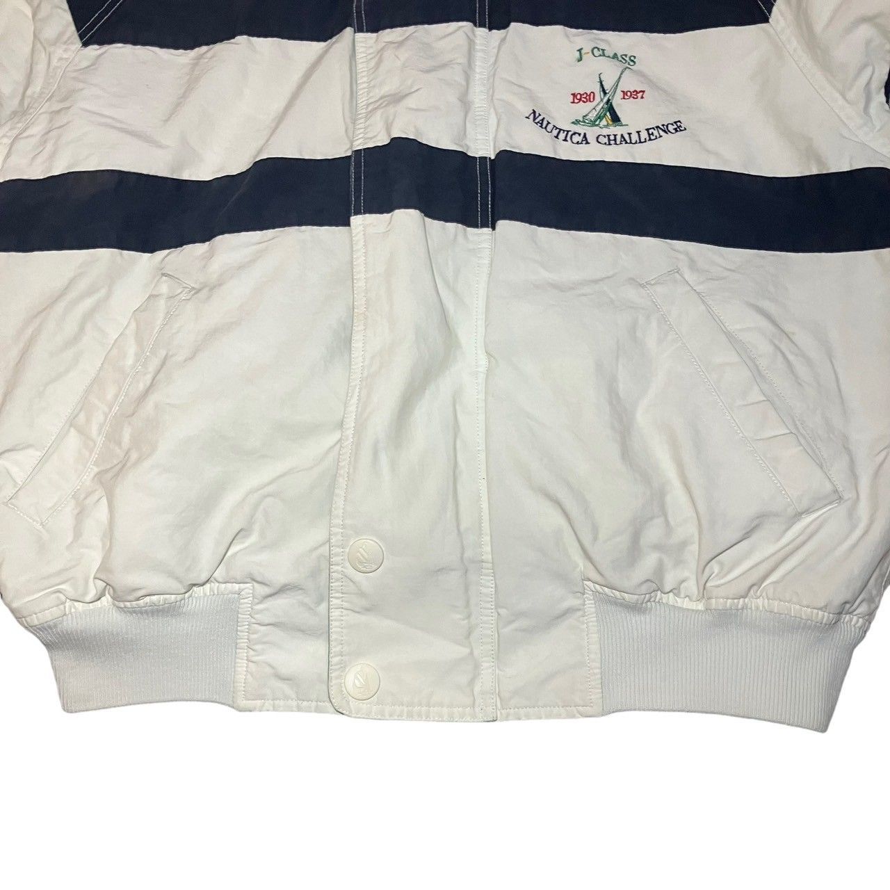 90s NAUTICA ノーティカ 刺繍 ボーダー セーリング ジャケット 白緑 